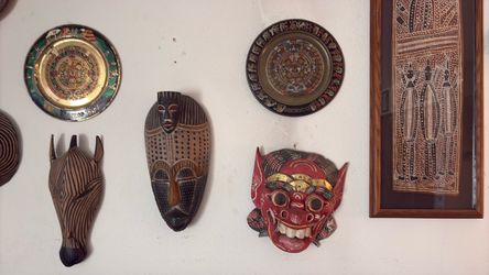 Assorted masks and plates
