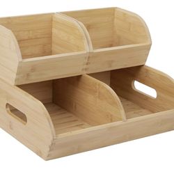 Contenedor de almacenamiento de papas y cebollas para despensa y encimera de cocina, cestas organizadoras de bambú apilables ventiladas con asas, cont