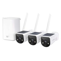 Swann - MaxRanger4K Solar 3 Camera Security System, Forever Charged Solar Panel, Longest Wi-Fi Range, Night Vision, Fee Free - White