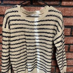 Unisex Cream Sweater With Black Stripes 