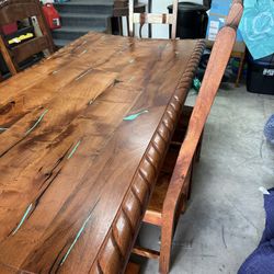 Beautiful Rustic Table and chairs, And Laid With Turquoise