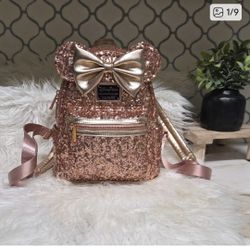 DISNEY  glittery ROSE/gold  Minnie Backpack 