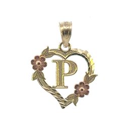 Woman’s Ladies 10k Two Toned Rose Yellow Gold Initial P in a Heart Charm Pendant for Necklace GP3132604