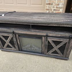 Rustic Farmhouse TV Stand With Fireplace Insert  58" Wide
