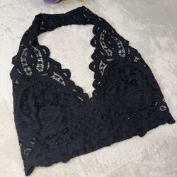NWT Free People Black Lace Halter Bralette