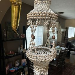 Vintage Seashell Hanging Basket Plant Holder 29" Boho Beach Cottage Cowrie Shell