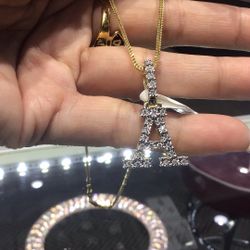10k Gold Diamond Pendant With Chain Franco 20” Inch Including Together Set ..