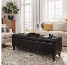 FiveWillowise Storage Ottoman Bench,51-Inch Large Storage Bench for Bedroom End of Bed, 30 Gallons Faux Leather Ottoman with Storage for Bedroom, Livi