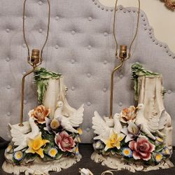 Vintage Capodimonte Italian Dove Lamps -- SIGNED