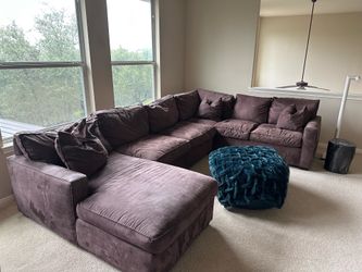 Brown Leather Suede Sectional Sofa Couch Modern Contemporary