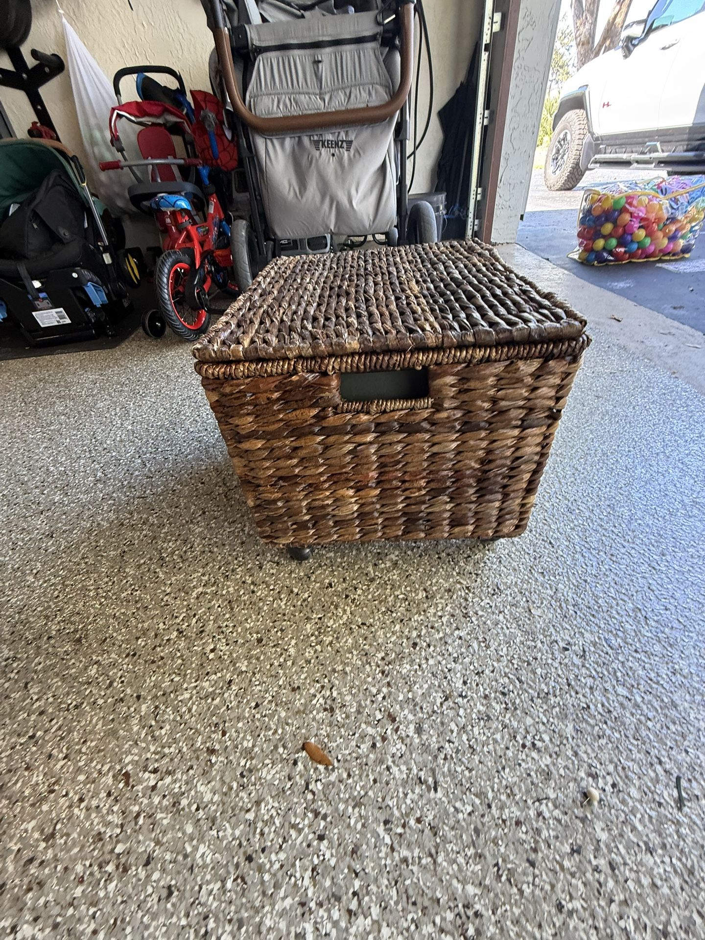 Wicker File Cabinet on Wheels + Hanging Folders Included