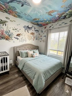 Queen Tufted Upholstered Bed Frame with Wingback Headboard and box spring (mattress not included)