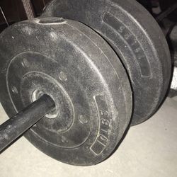 25 Lb Dumbells And 50 Pounds In Free Weight Plus Bar 