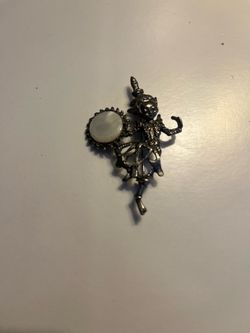 Vintage Sterling Silver Thai Dancer Pendant Mother of Pearl 2.25” long