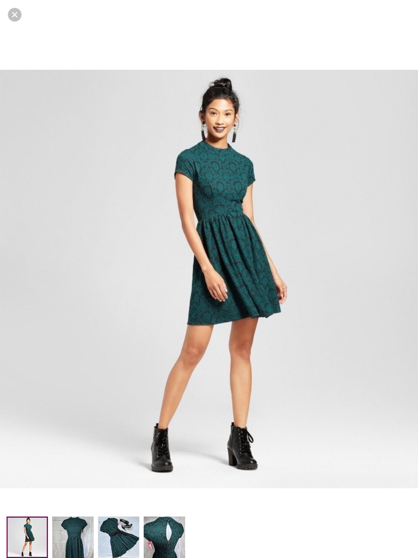 Teal And Black High Neck Fit & Flare Dress (Small)
