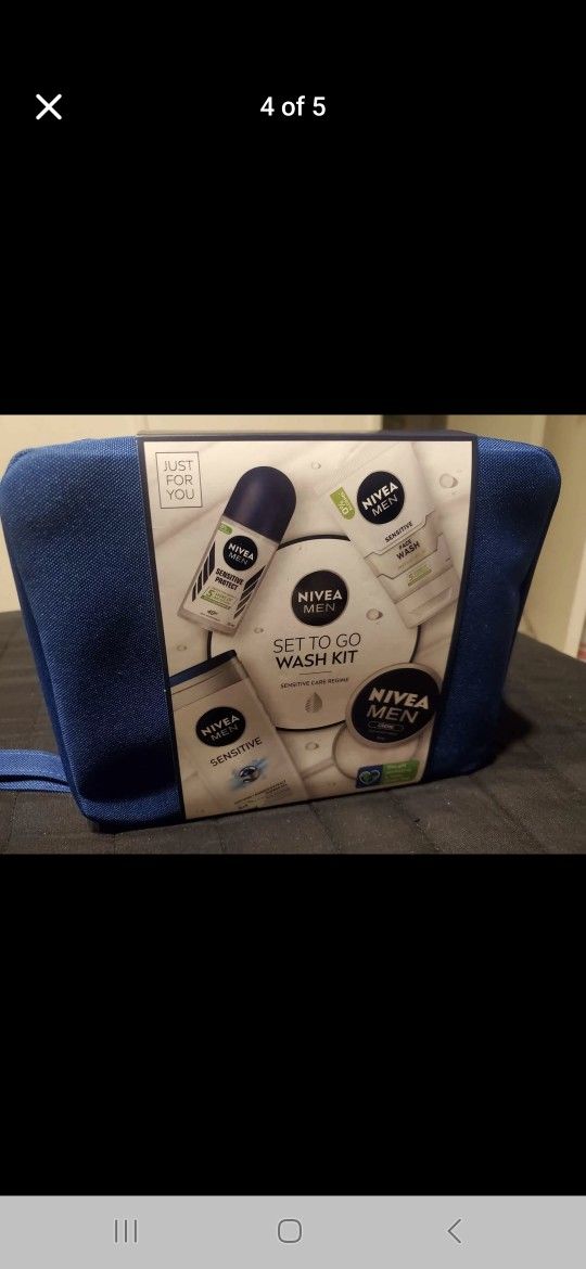 NIVEA MEN SET TO GO WASH KIT W ZIPPERED BAG SENSITIVE CARE NEW