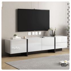 TV Stand Console Table with High Gloss White