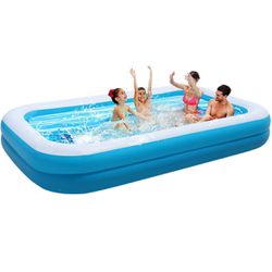 Inflatable Swimming Pool – 120" x 72" x 18" Sturdy and Safe for Kids and Adults – Thickened Resistant Material and Inflator Included – Perfect for Fam