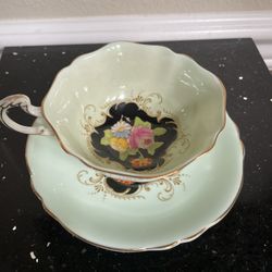 1930s Paragon By Appointment Cup and Saucer- Mint Green Floral