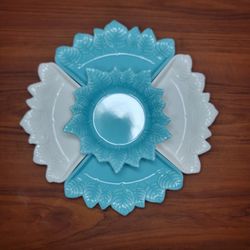 Miramar Of California 809 Teal & White Chip & Dip Set