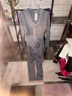Gray Long Sleeve Wrap Jumpsuit with Tags