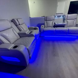 2pc Leather Sofa Set With Power Declining Seats