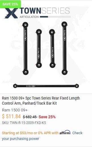 Ram 1500 09+ 5pc Town Series Rear Adjustable Control Arms, Panhard/Track Bar Kit