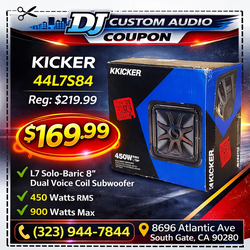 Kicker L7S8 Bass Speaker L7 Solo-Baric 8" Dual Voice Coil Subwoofer 900 Watts 44L7S84 🚨 Payment Options Available 🚨 No Credit Needed 🚨