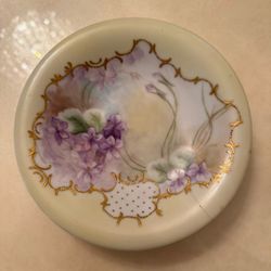Vintage “Marguerite Moore” signed Limoges-style, decorative hand painted dish floral pattern with gold accents