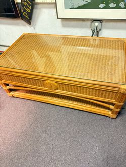 Rattan coffee table with glass top