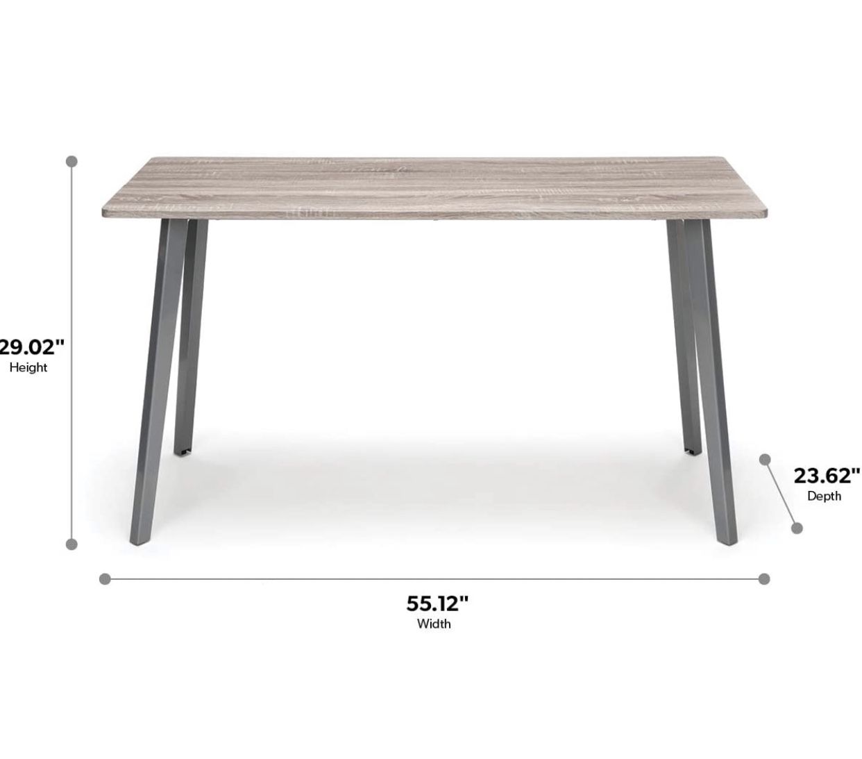 OFM 55in Driftwood Computer Desk with Sleek Silver Angled Legs