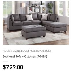 Gray Sectional Sofa With Ottoman