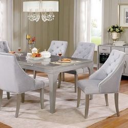 Brand New Silver Gray glamorous design 7pc Dining Table Set