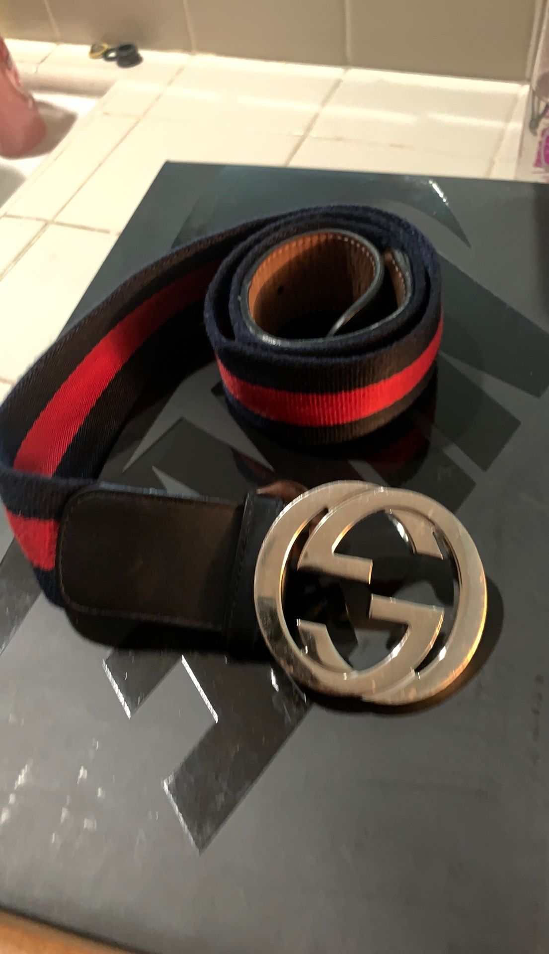 Navy blue/red Gucci belt size 32-36 in waist