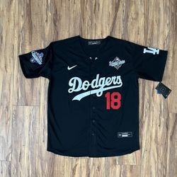 Yoshinobu Yamamoto Black World Series Champion Jersey #18