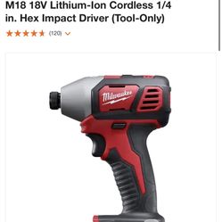 Milwaukee M18 18V Lithium-Ion Cordless 1/4 in. Hex Impact Driver (Tool-Only)