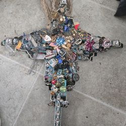 Three dimensional cross with vintage jewelry