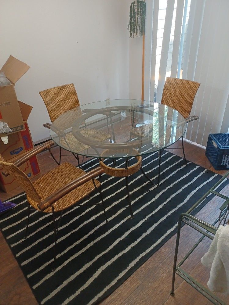 Glass Dining Room Table W/ 3 Chairs