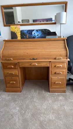 Solid Oak Vintage Roll-Top Desk