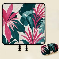 [Large Foldable Picnic Blanket] Extra Large 78x78 Inches Foldable Picnic Blanket with Carry Strap | Soft Padded Three-Layer Design, Colorful Floral & 