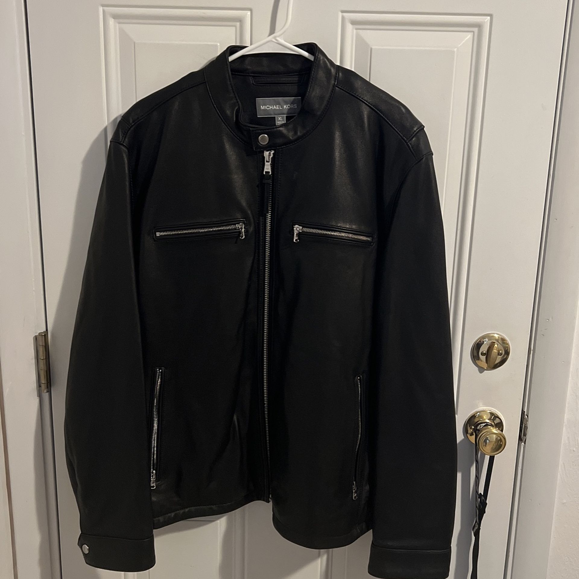 Brand New Mens Michael Kors Leather Jacket In Black