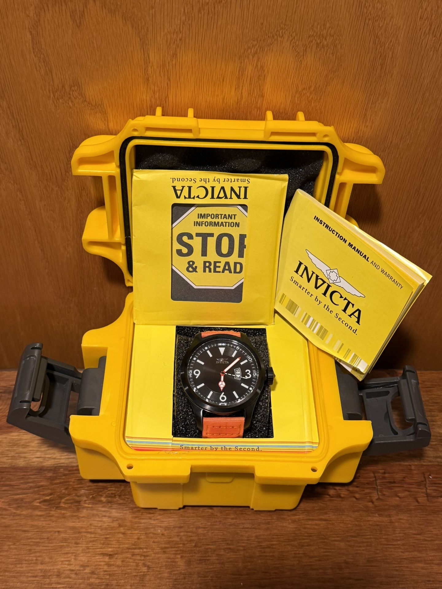 Authentic Invicta Aviator Black Dial Orange Men's Watch + invicta Box Papers