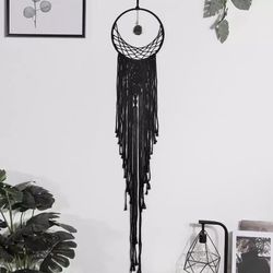 Rising Moon Black macromae dream catcher with hanging healing stone, handmade - Brand New In Original Packaging - Gothic, Bohemian Wall Decor