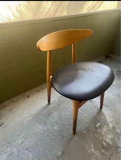 Mid-Century Modern Wood Chair with Black Seat