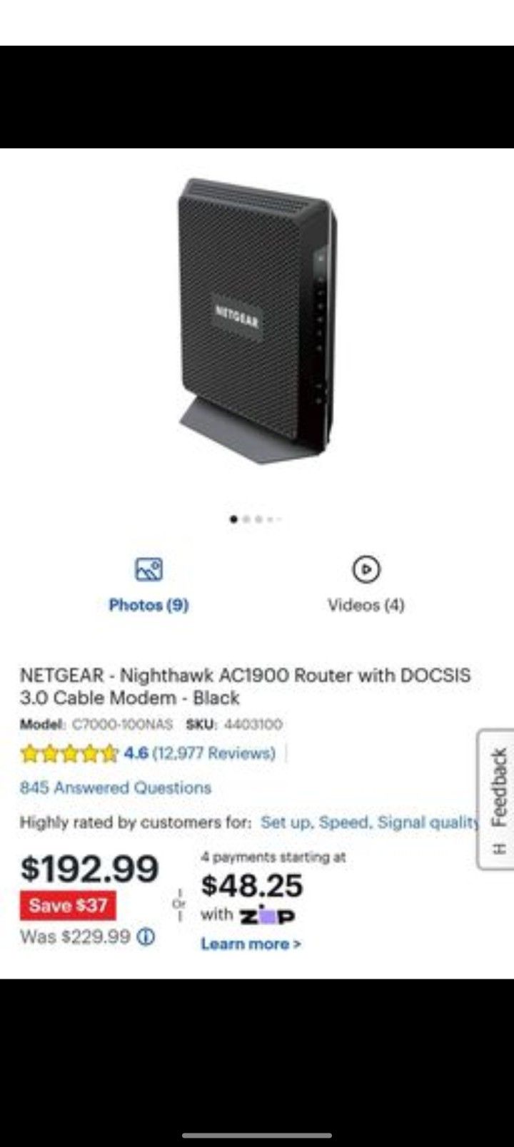 NETGEAR - Nighthawk AC1900 Router Cable Modem XFINITY compatible