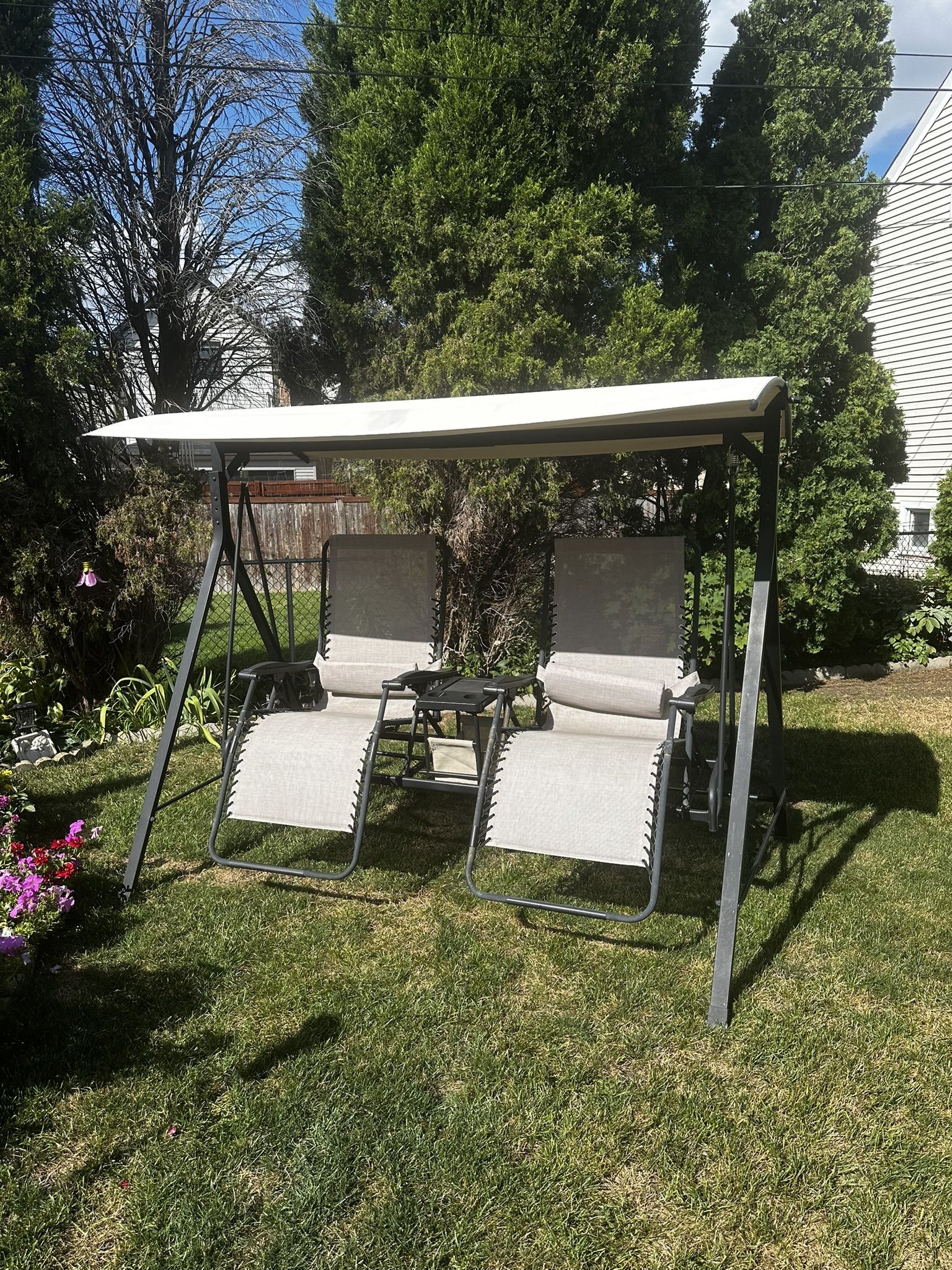 Zero Gravity Adjustable Porch Swing With Canopy And Table