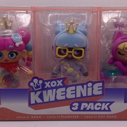 3 Pack XOX Dolls Quirky Kweenie Series Premium 4” Figurines and Display Case