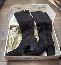 Marc Fisher Black Over-the-Knee Block Heel Boots