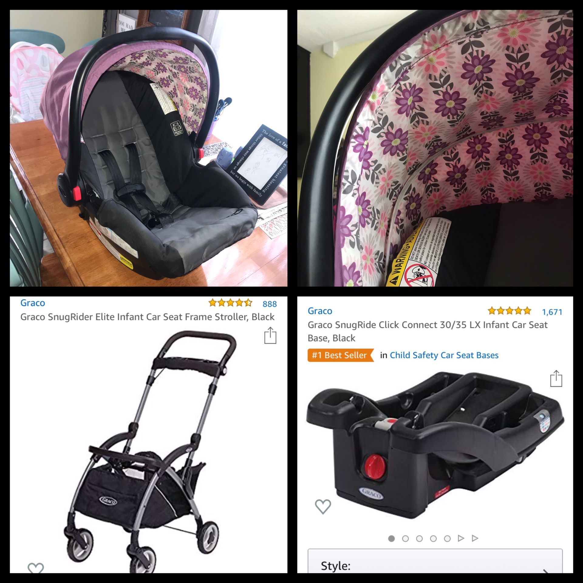 Graco Snugride Click Connect infant car seat, 2 bases, stroller