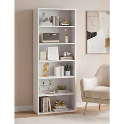 Tall White Wood 6-Shelf Standard Bookcase, Floor Standing Bookshelf for Home Office Library